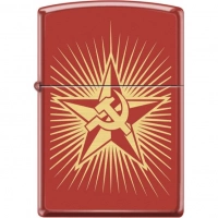 Зажигалка ZIPPO Серп и Молот на Звезде, латунь/сталь с покрытием Red Matte, красная, 36x12x56 мм купить в Старом Осколе